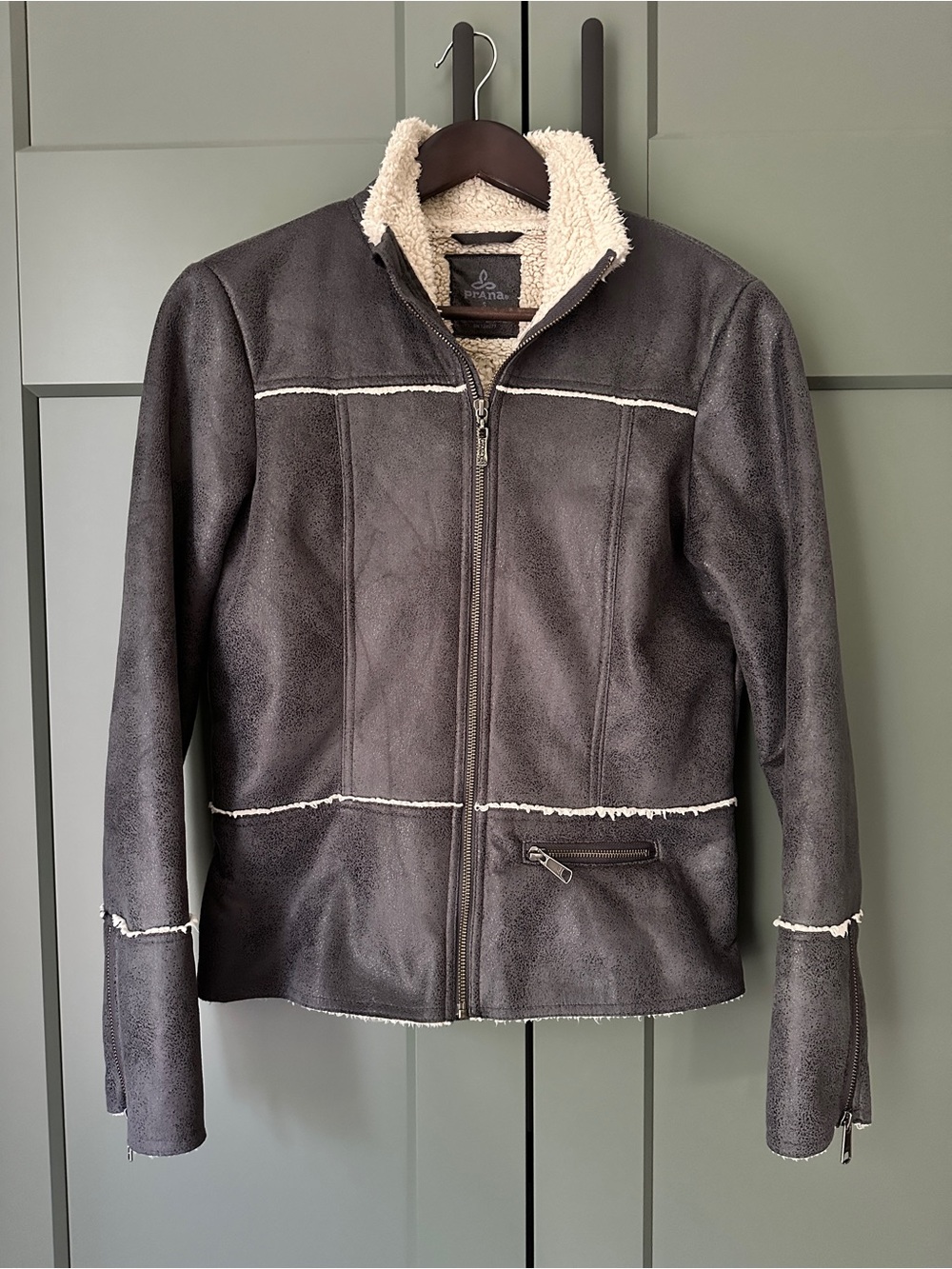 Prana Esme Gray Faux Shearling Moto Jacket